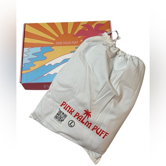 Pink Palm Puff Blue Embroidered Hoodie Everything Comes In Waves Size Large - Picture 3 of 10